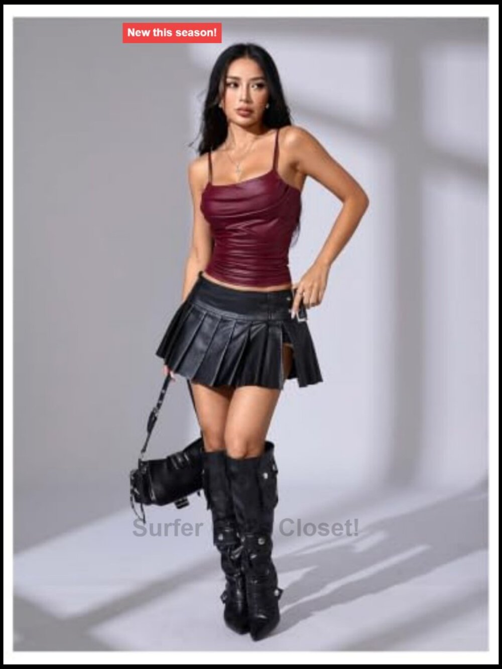 Faux Leather Draped Camisole Y2K Rave Party Top Square Neck Sleeveless - Picture 5 of 5